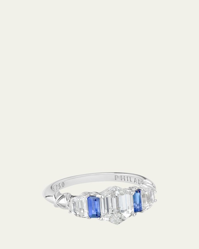 18k White Gold Hex Diamond and Sapphire Ring